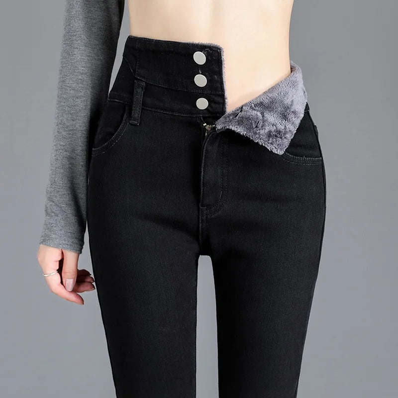 Soft Warm Fleece Lined Slim Fit Women's Jeans