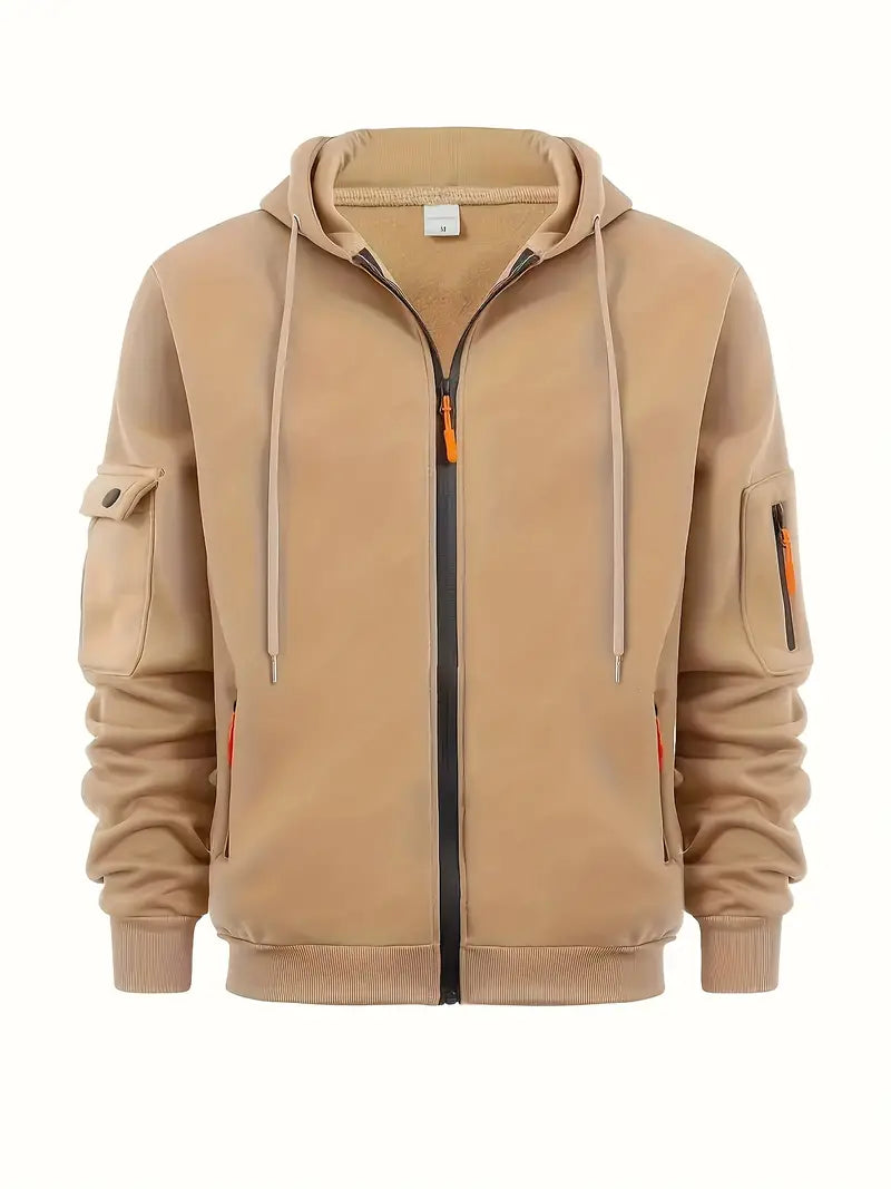 Practical Men's Zip Hoodie with Pockets and Adjustable Hood