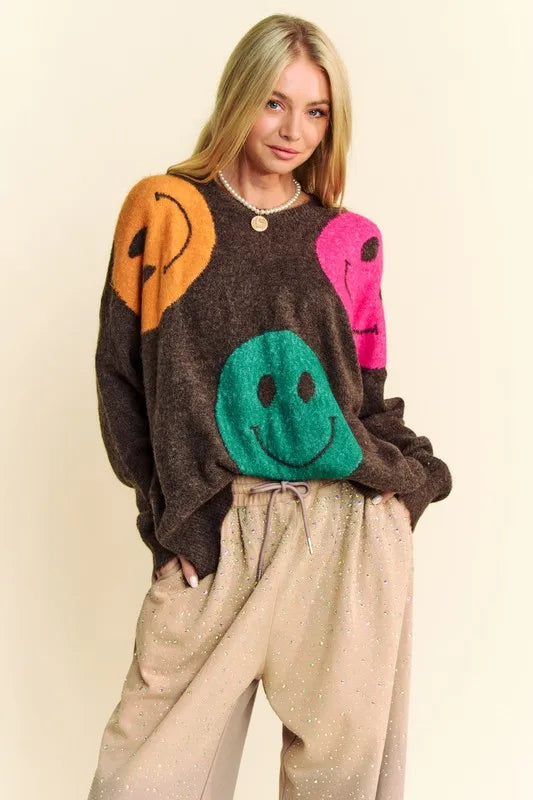 Colorful Big Smile Crew Neck Sweater - VogeLuxe