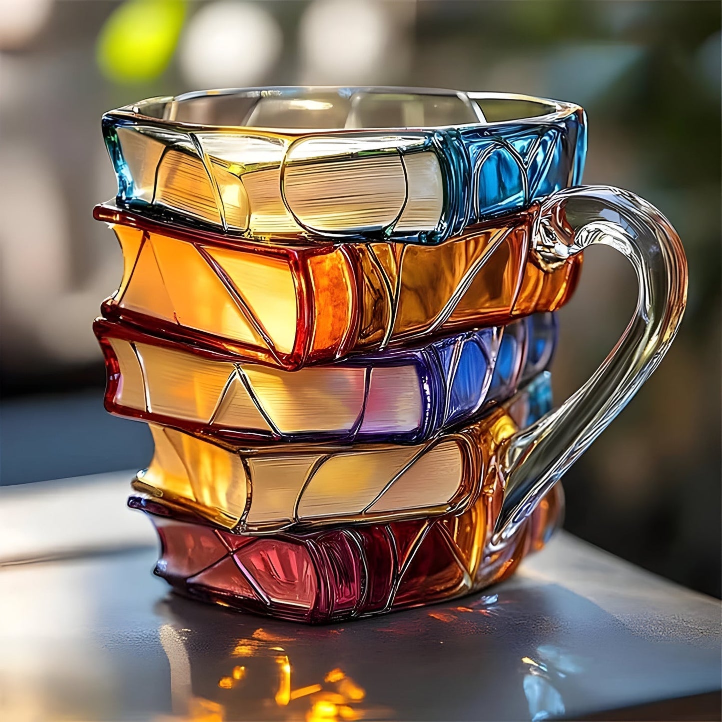 Vibrant 3D Book Mug with Colourful Resin Design - VogeLuxe