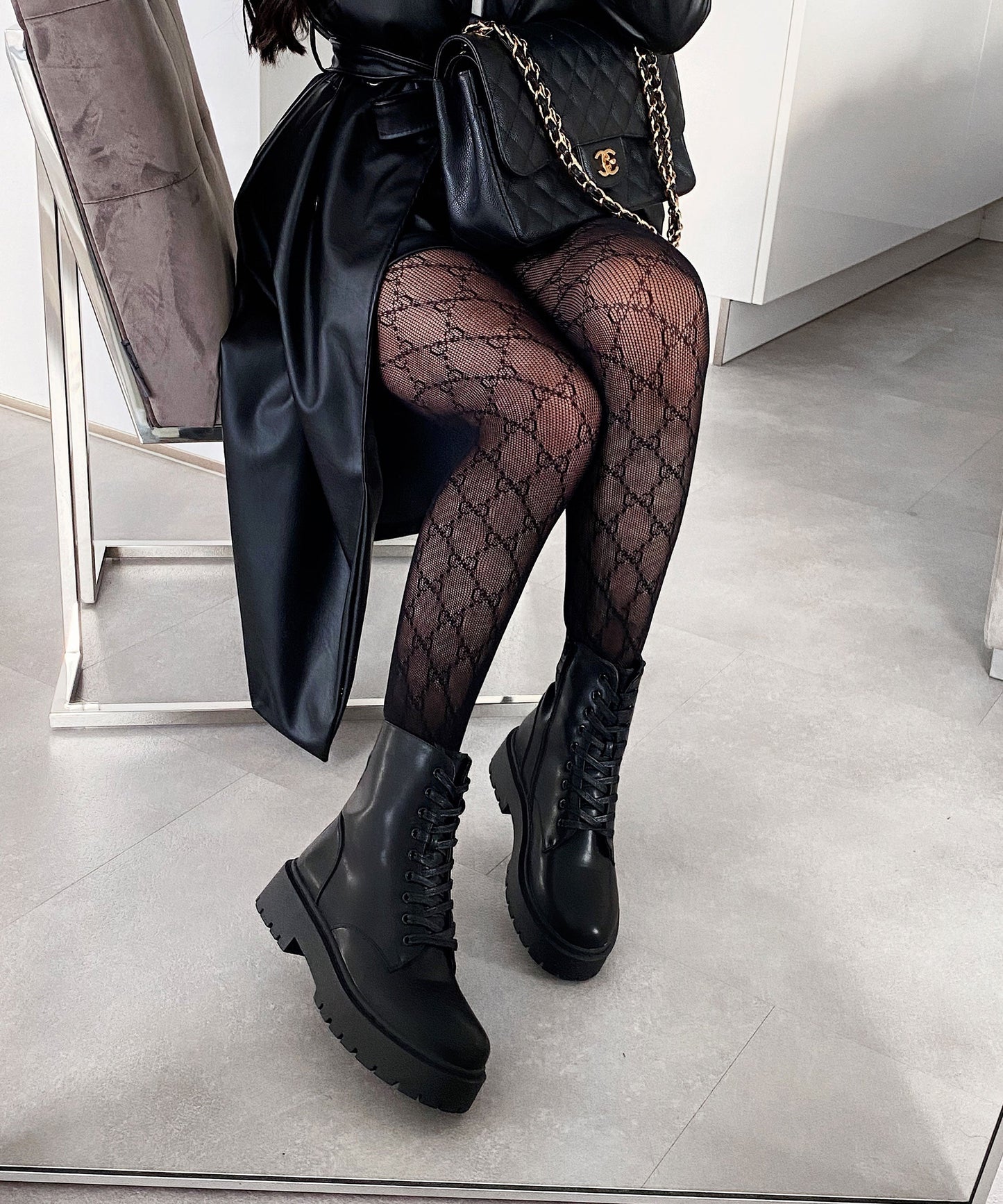 Donna Ankle Stivali con Zeppa e Lacci Spessi - VogeLuxe