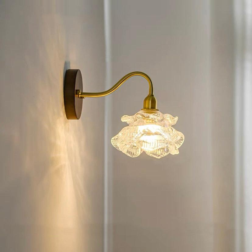 Elegant Glass Floral Wall Lamp with Wood Detail
