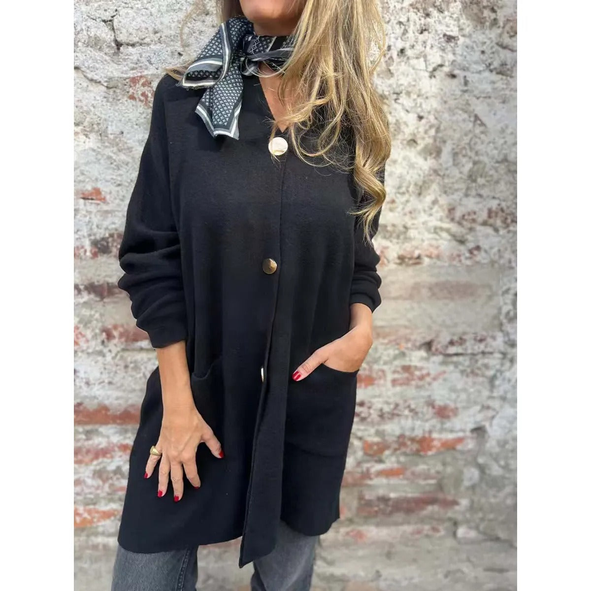 Warm Women's Cozy Long Wool Cardigan with Pockets