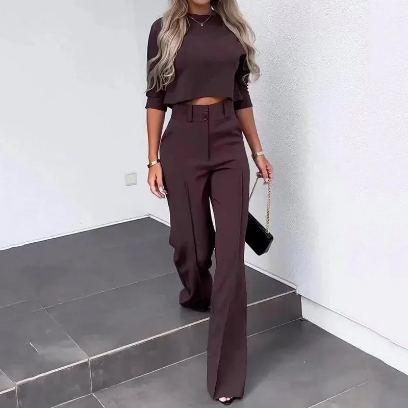 Chic Summer Crop Top and High Waisted Pants Set