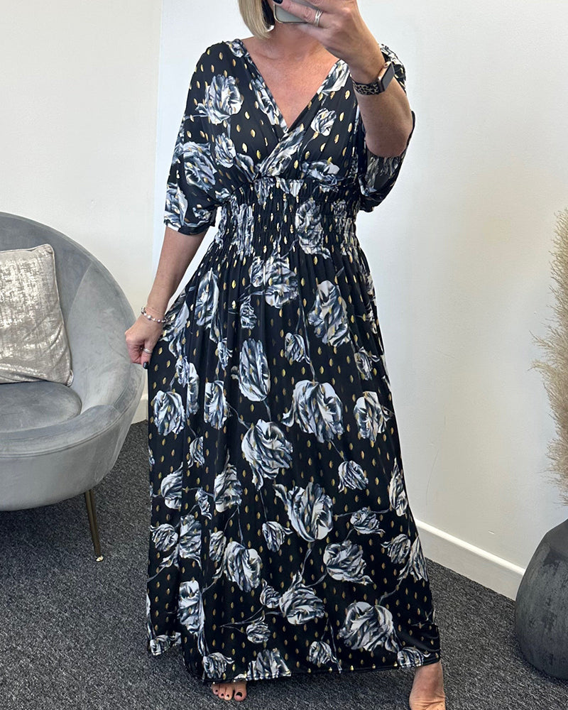 Women's Floral Long Sundress with Rose Pattern - VogeLuxe