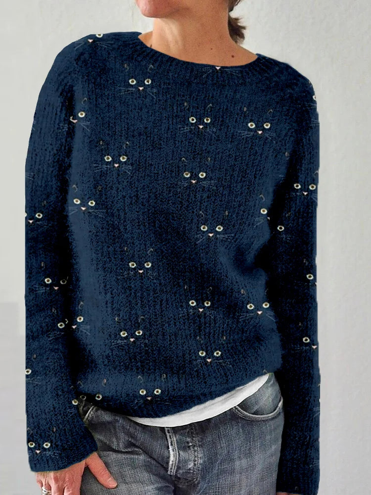 Soft Cat Face Winter Sweater for Women