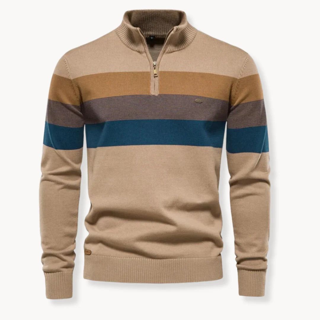 VogeLuxe | Men’s Striped Quarter Zip Knit Jumper
