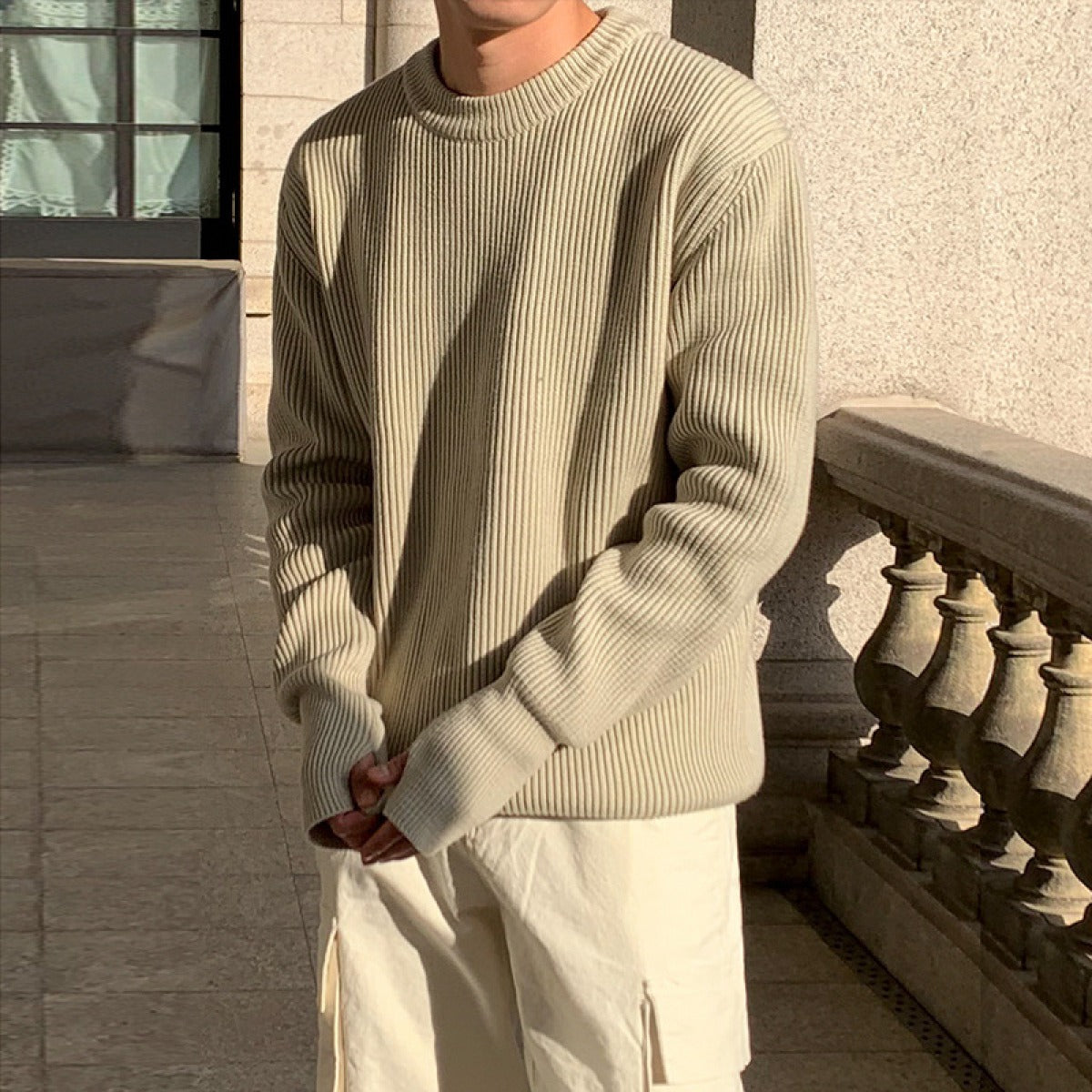 Men's Large Cozy Crew Neck Grey Sweater