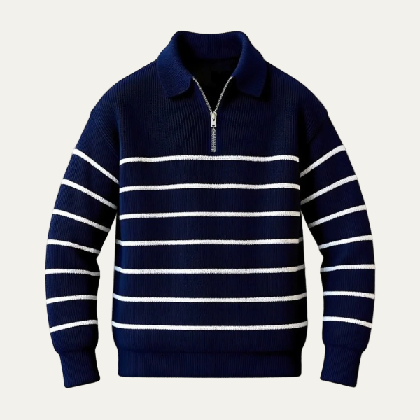VogeLuxe | Men’s Striped Quarter Zip Polo Knit Sweater
