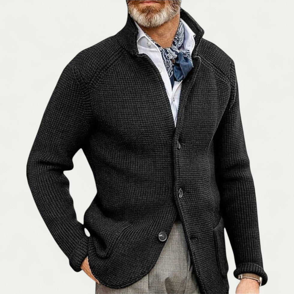 VogeLuxe | Men’s Textured Knit Stand Collar Blazer Cardigan