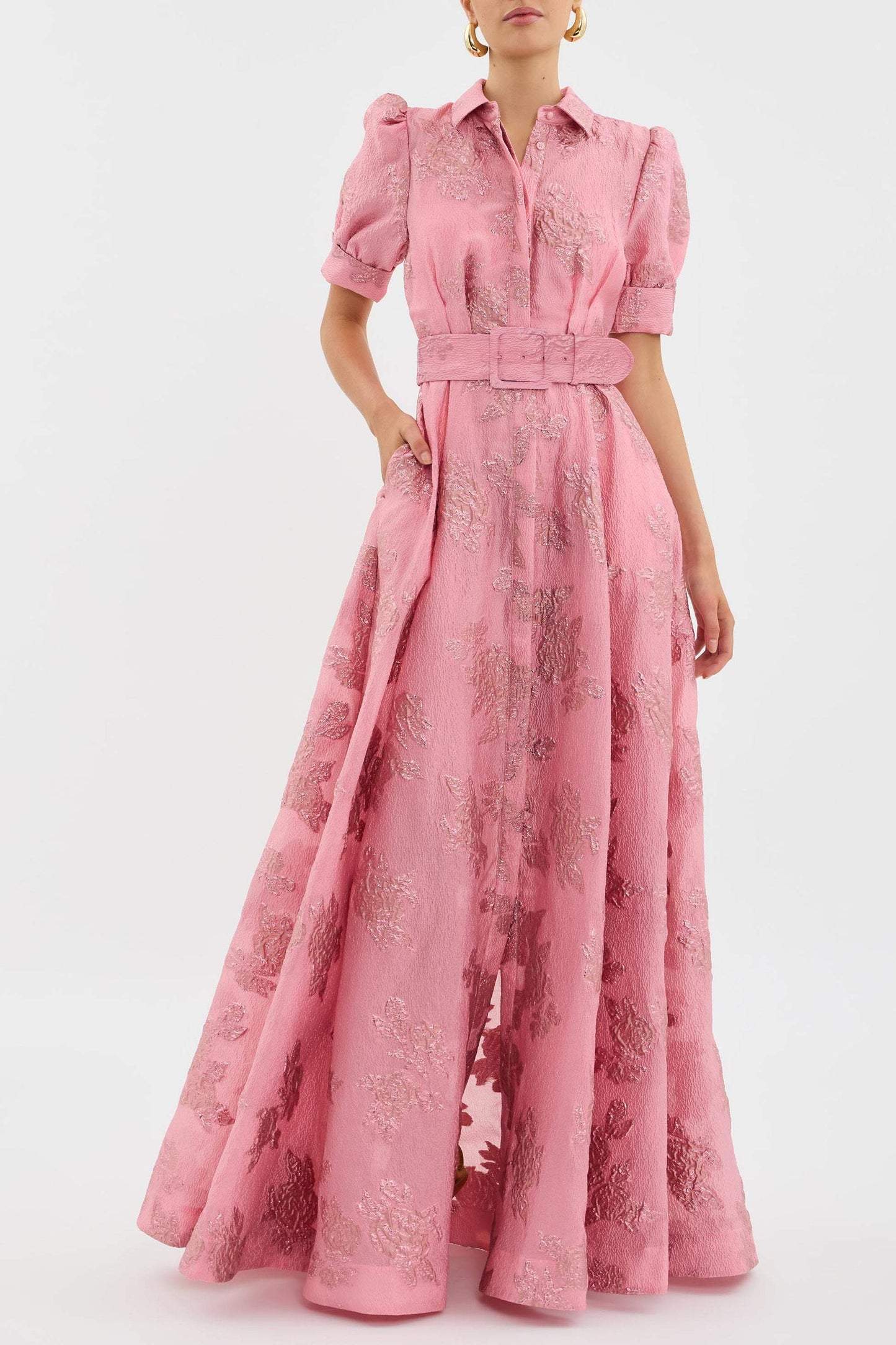 Beautiful Floral Long Dress with Waist Belt - VogeLuxe