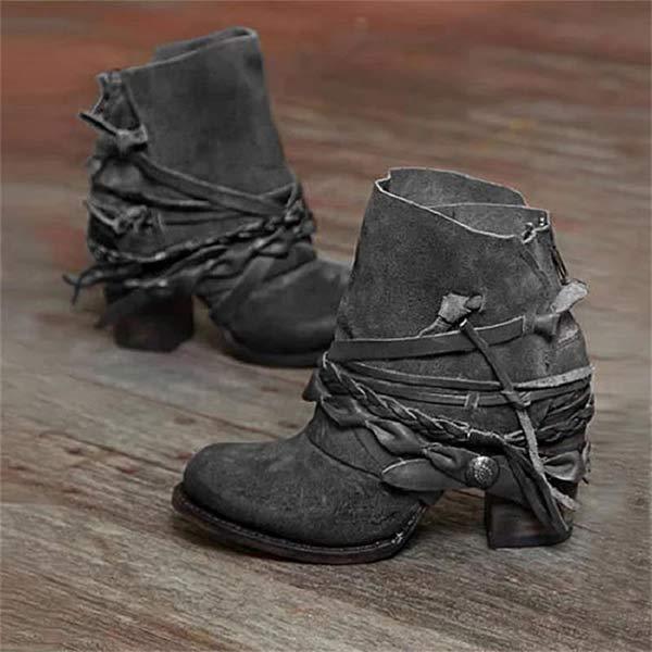 Women's Ankle Boots - Chic Synthetic Leather Cowboy Style