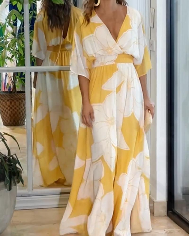 Ladies Beautiful Flower Long Dress with Bold Trims - BritishElegance