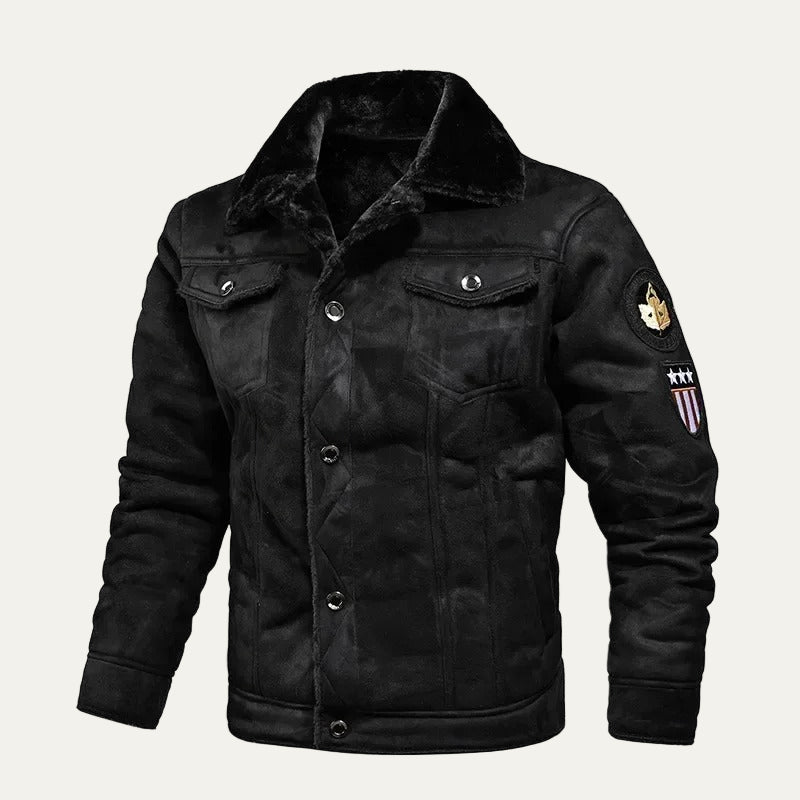 VogeLuxe | Men’s Suede Look Sherpa Lined Trucker Jacket
