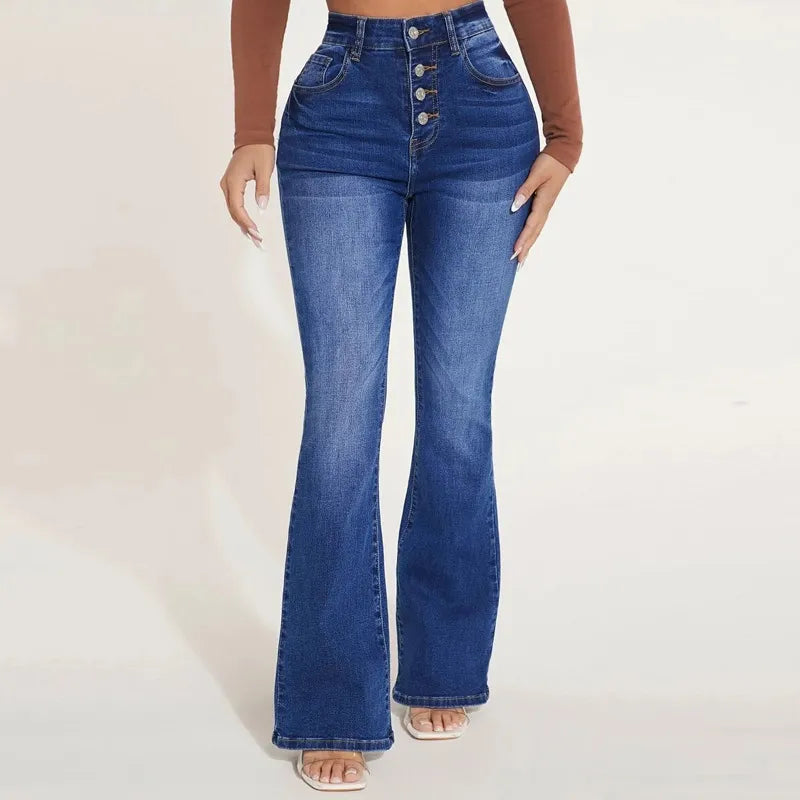 Comfy High Waist Flare Women's Jeans - BritishElegance
