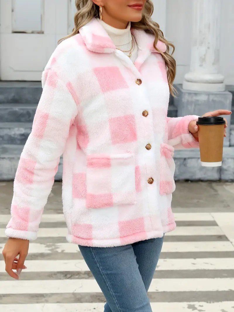 VogeLuxe | Women’s Teddy Check Fuzzy Shacket