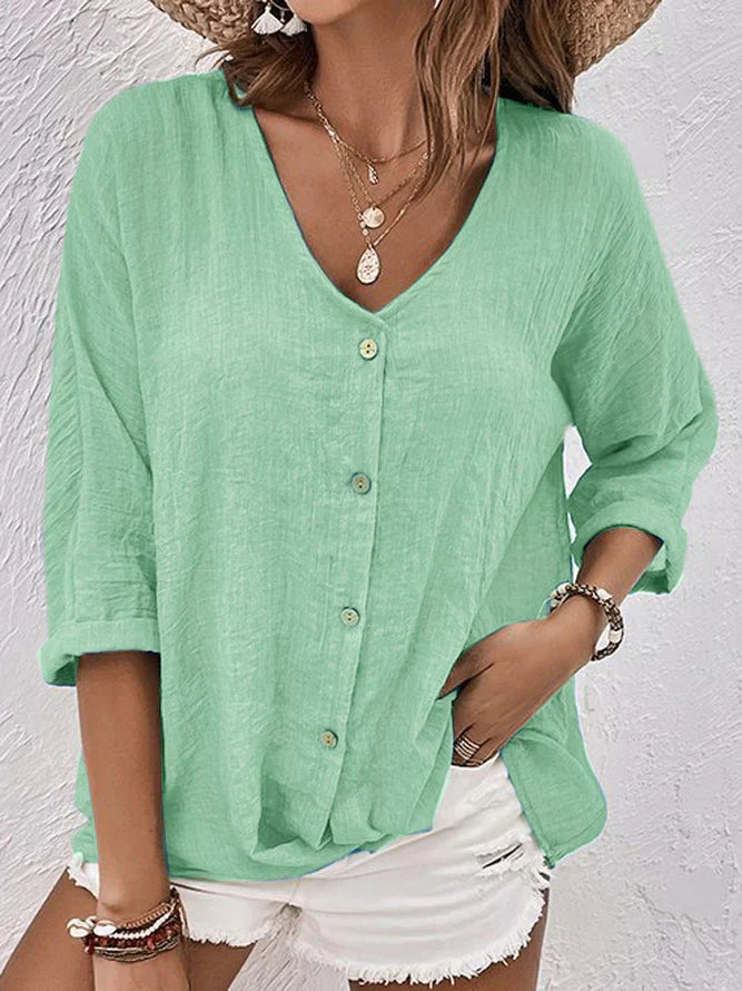 Classic Ladies Linen V Neck Shirt