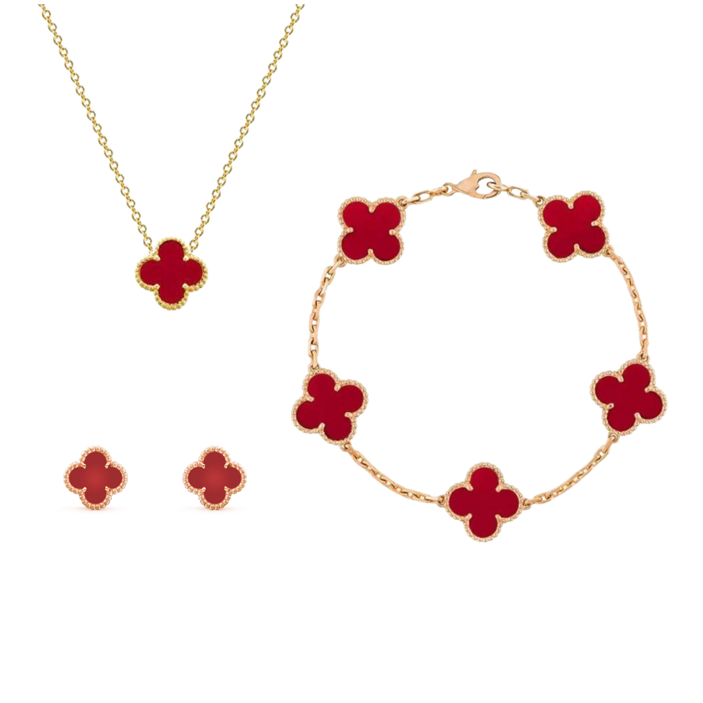 Golden Floral 3 Piece Jewelry Set Necklace Bracelet Earrings