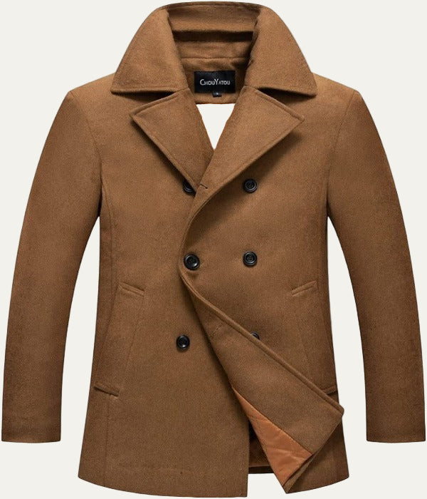 VogeLuxe | Men’s Stylish Double Breasted Mid Length Peacoat