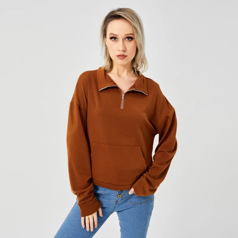 Fashionable Short Sleeve Zip Sweater for Women