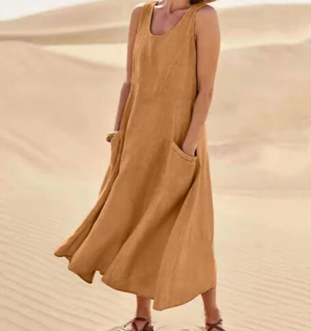 Ladies' Casual Midi Dress with Pockets for Summer