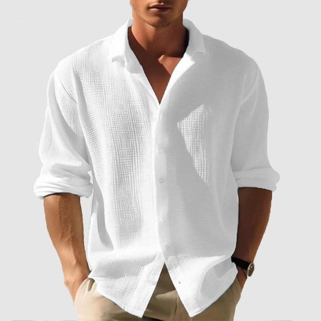 Relaxed Fit Mens Cotton Waffle Long Sleeve Shirt