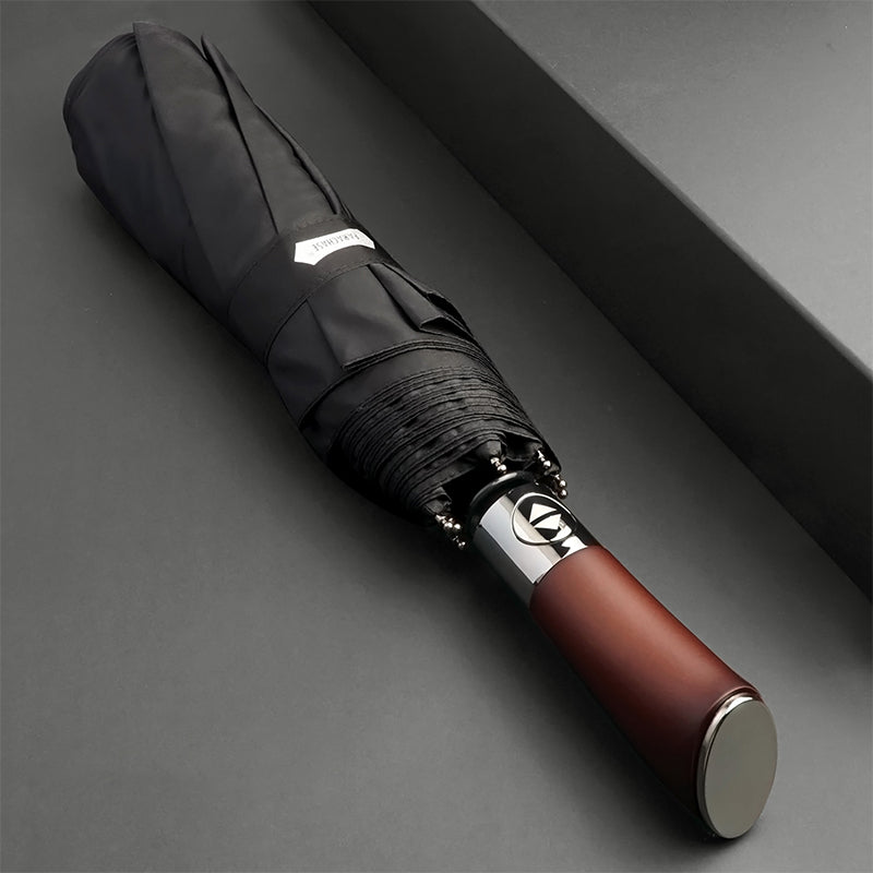Compact Windproof Umbrella With Wooden Grip - BritishElegance