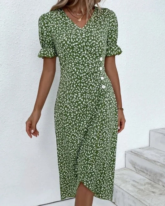 Chic Floral V-Neck Wrap Dress - VogeLuxe