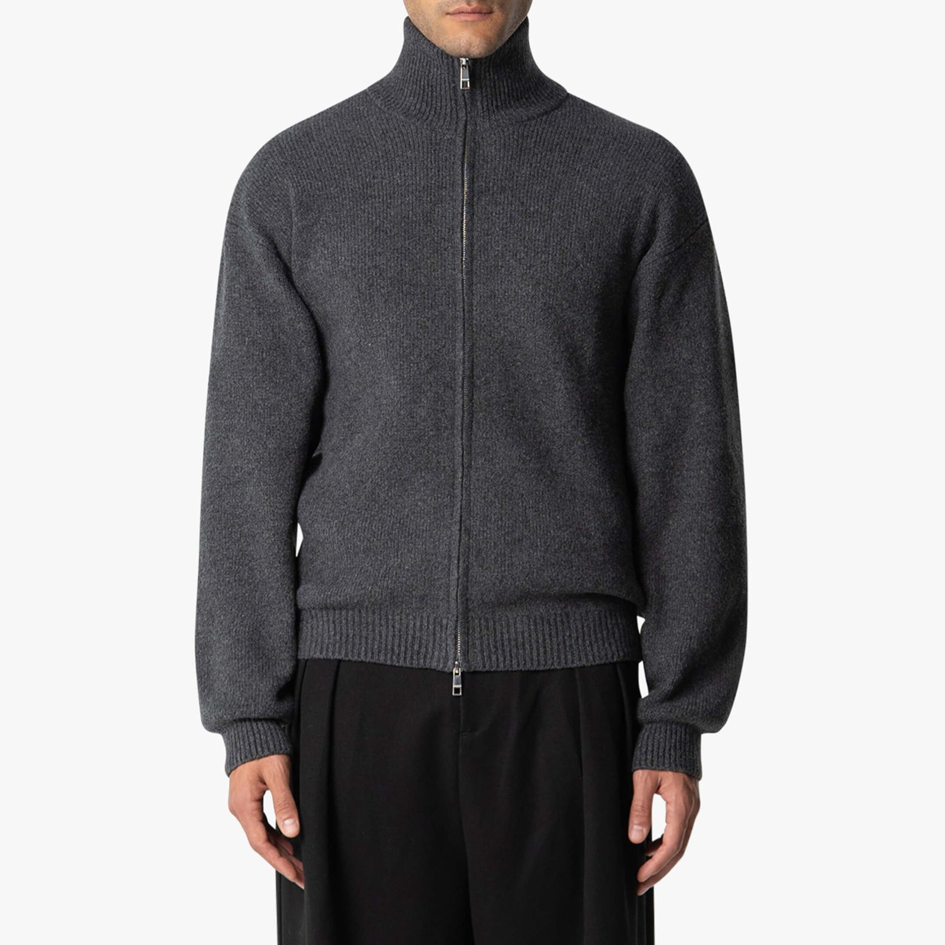 Warm High Neck Mens Knitted Zip Jacket - VogeLuxe
