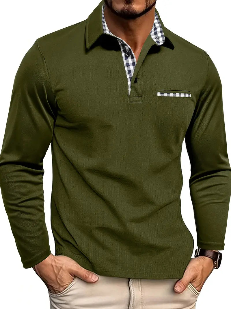 Stylish Men's Breathable Polo Shirt with Long Sleeves