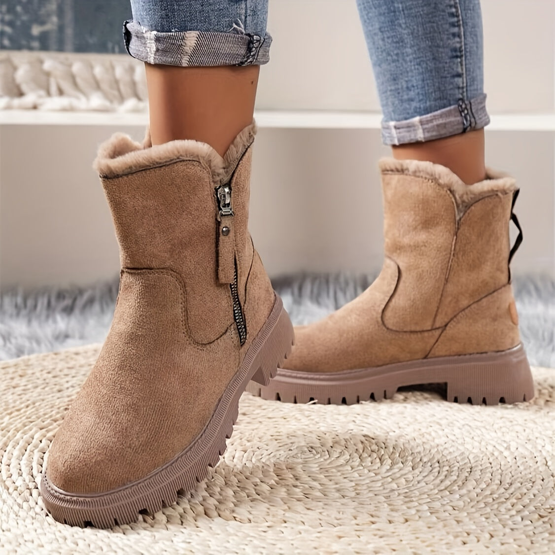 Luxurious Suede Ankle Boots for Women with Faux Fur Trim - VogeLuxe