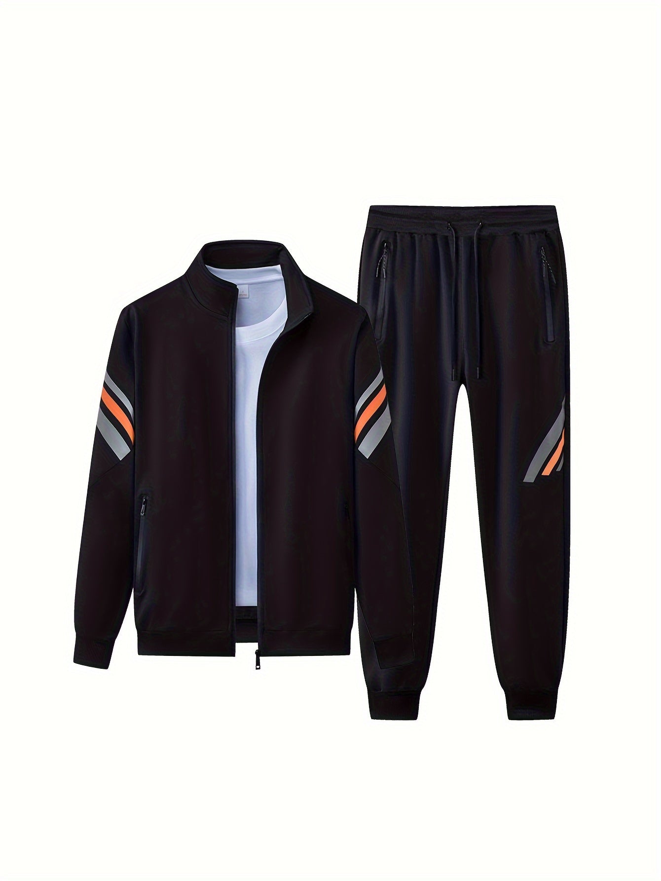Comfortable Men's Full Zip Tracksuit Set with Drawstring - VogeLuxe