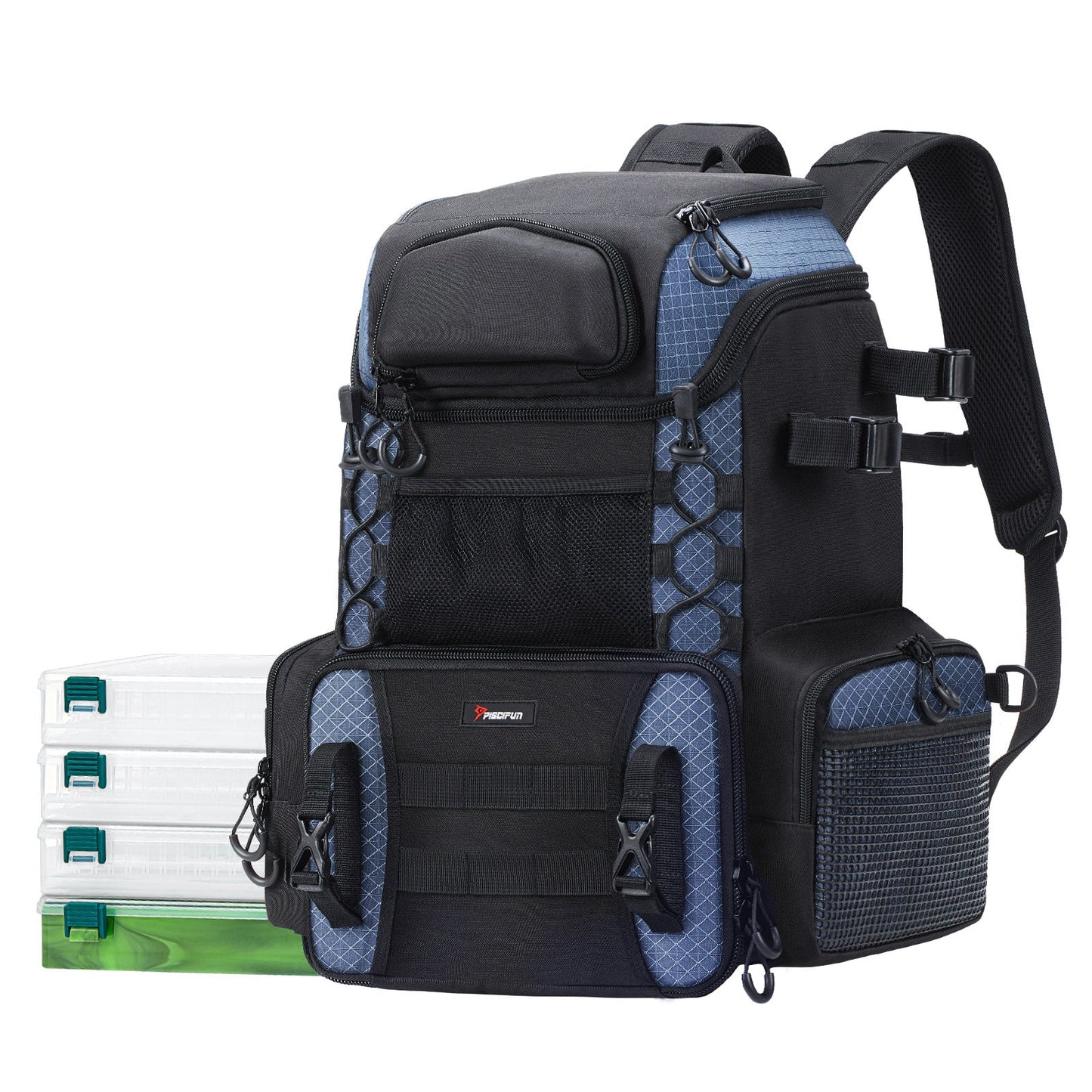 Spacious Fishing Gear Backpack with 4 Tackle Boxes - VogeLuxe
