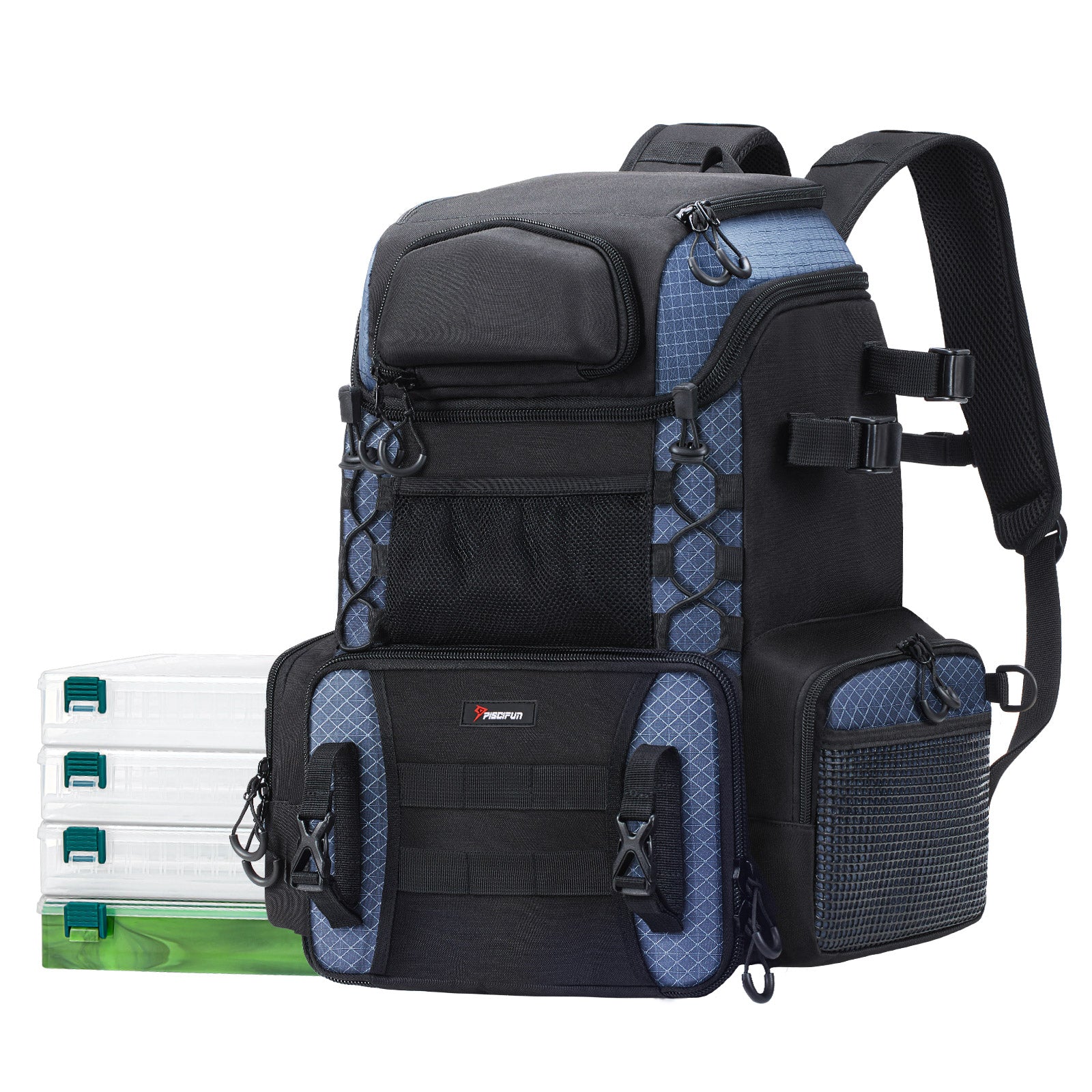 Spacious Fishing Gear Backpack with 4 Tackle Boxes - VogeLuxe