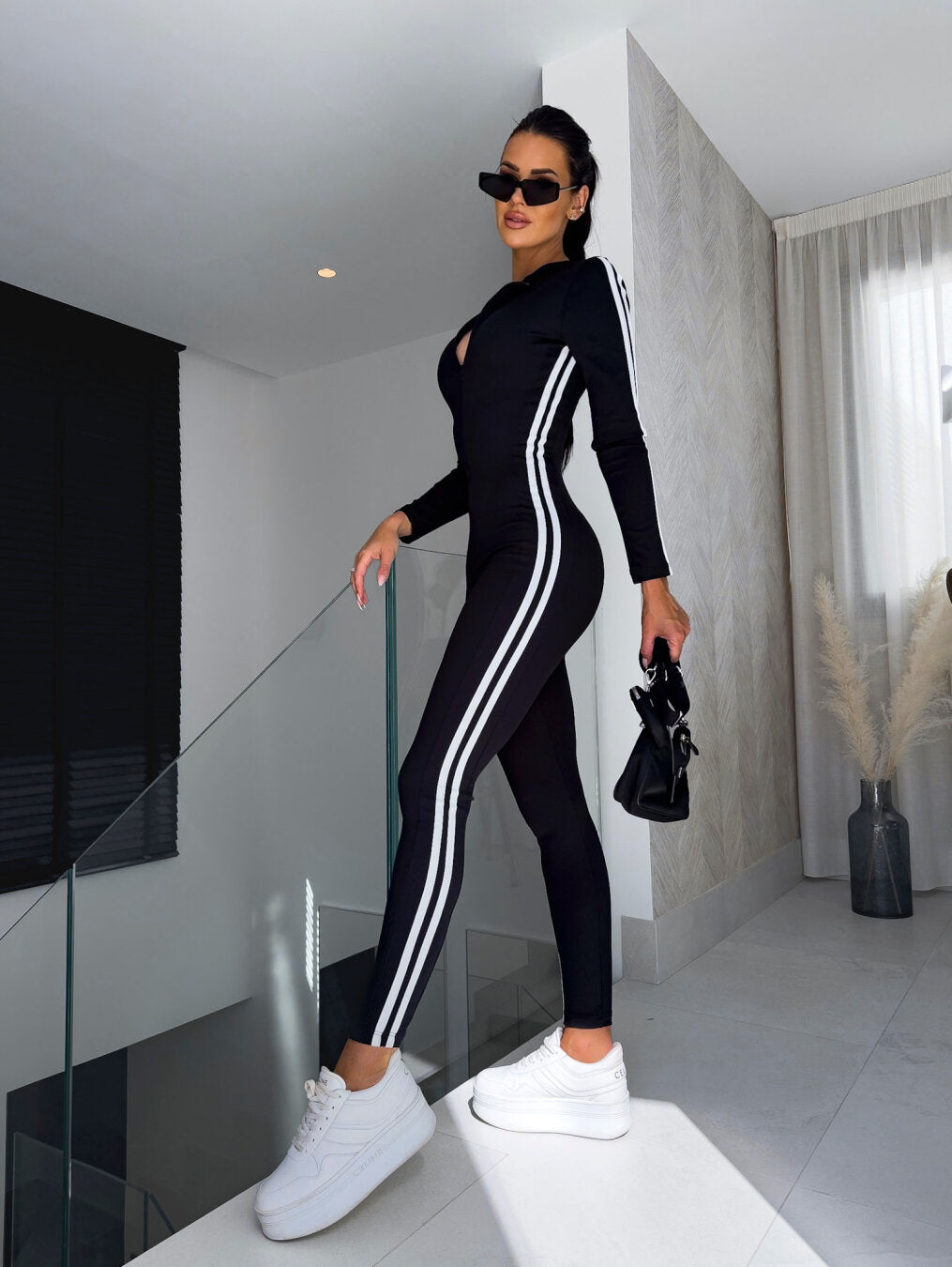 Comfortable Women's Sport Suit with Stripes for Daily Wear - BritishElegance