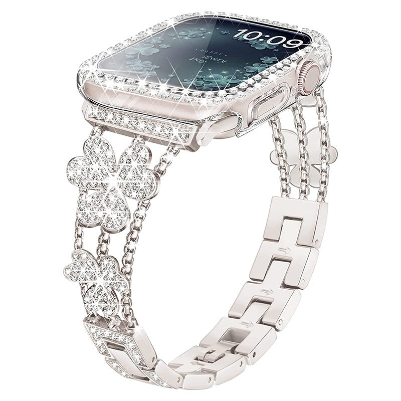 Elegant Flower Crystal Apple Watch Band Bracelet - VogeLuxe