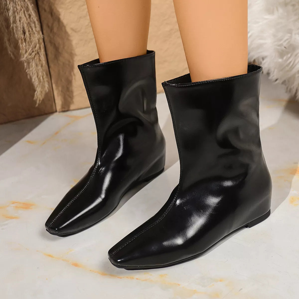 Narrow Fit Ankle Leather Boots - VogeLuxe