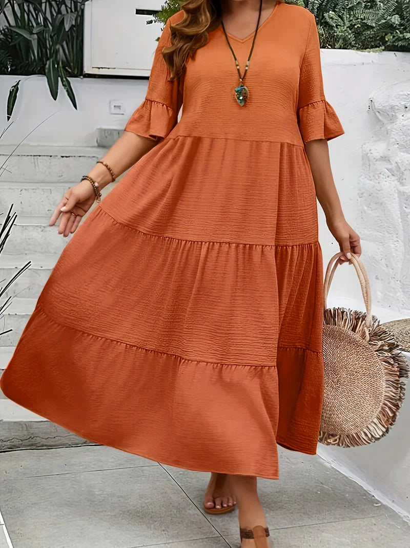 Stylish Plus Size V Neck Dress for Women