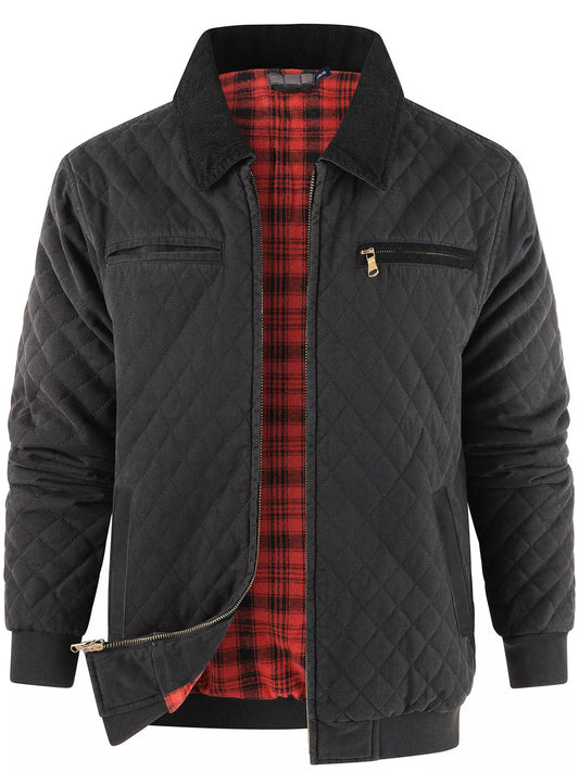 Warm Plaid Lined Men's Quilted Jacket - VogeLuxe