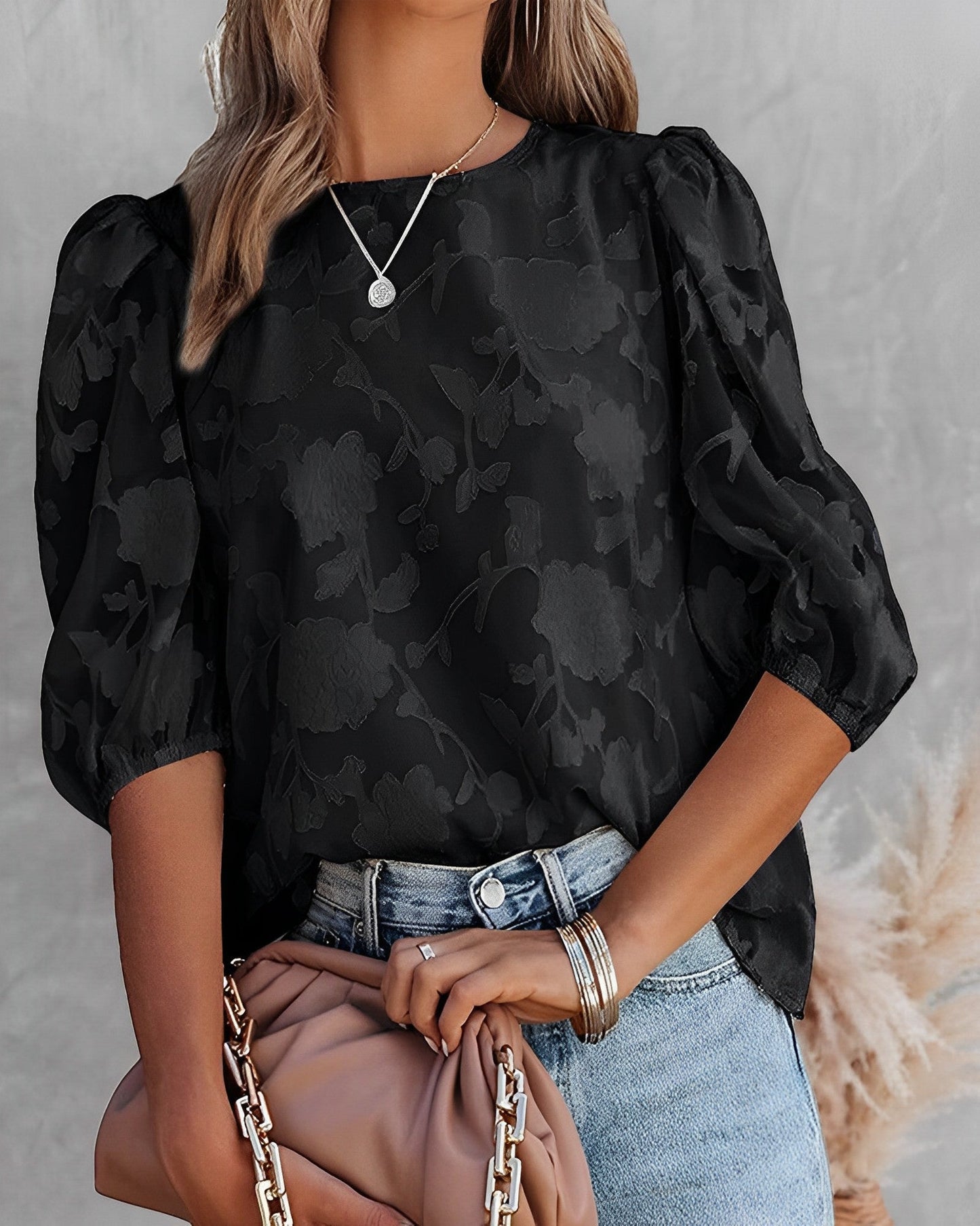 Ladies Lightweight Ruffled Shirt with Puffy Sleeves