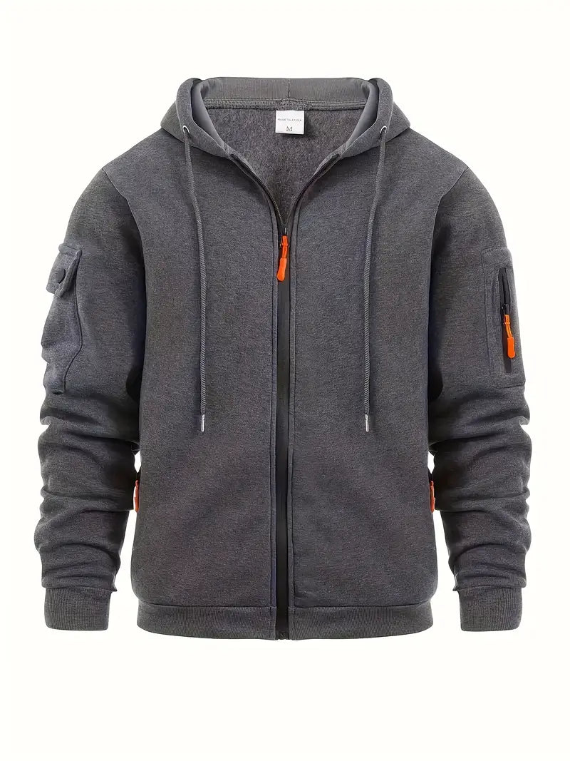 Practical Men's Zip Hoodie with Pockets and Adjustable Hood