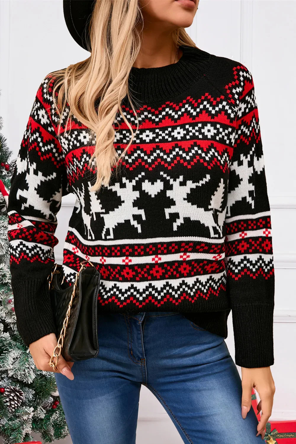 Festive Holiday Reindeer Ladies Sweater