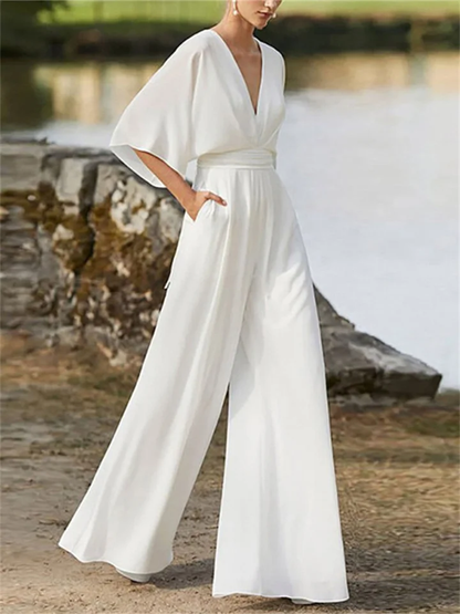 Loose Fit V-Neck Women's Jumpsuit - VogeLuxe