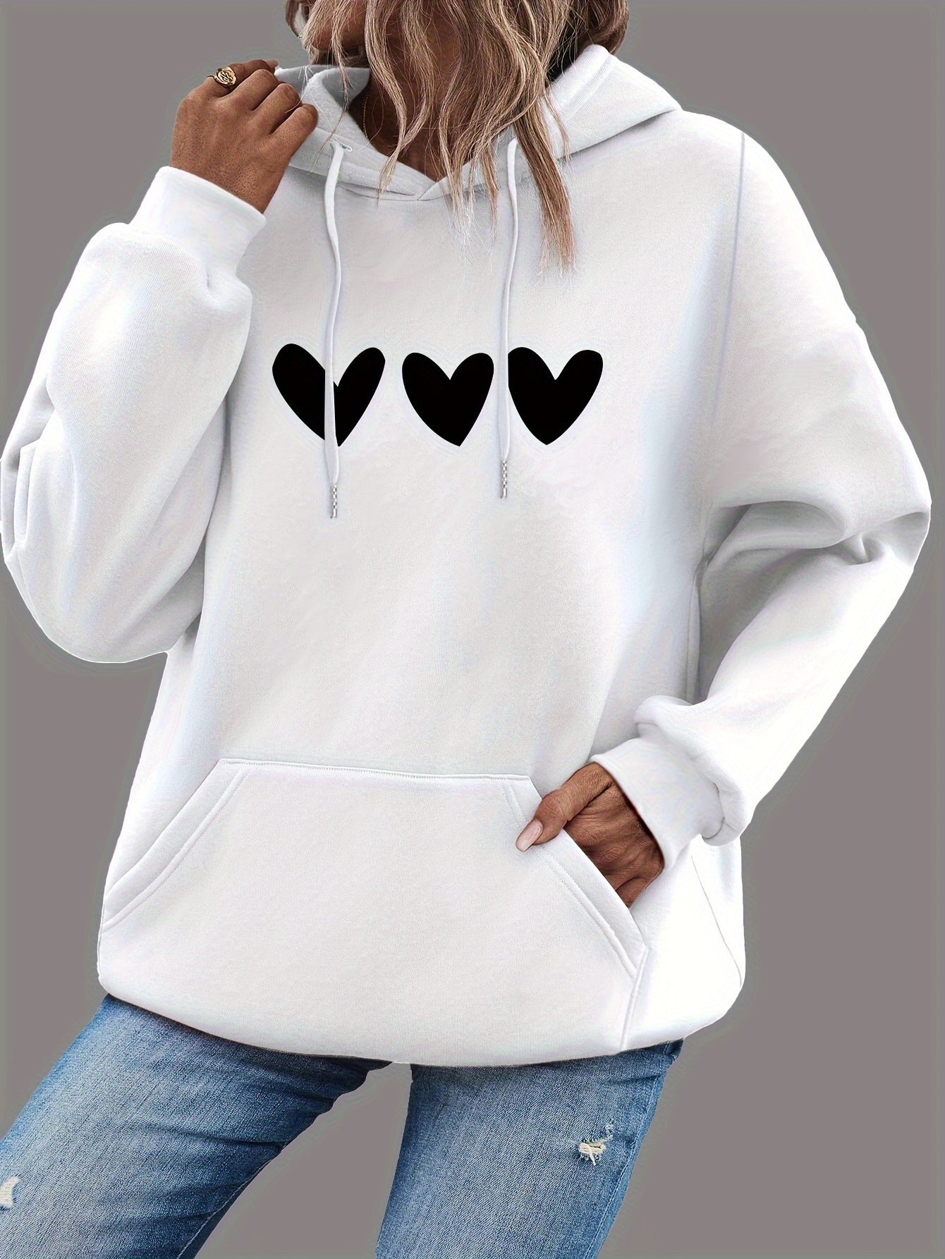 Cozy Women's Loose Fit Hoodie with Heart Pocket Detail