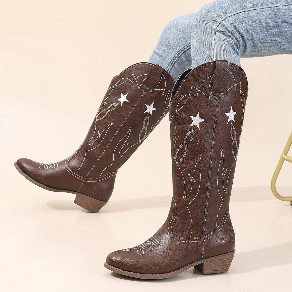 Rugged American Embroidered Riding Boots