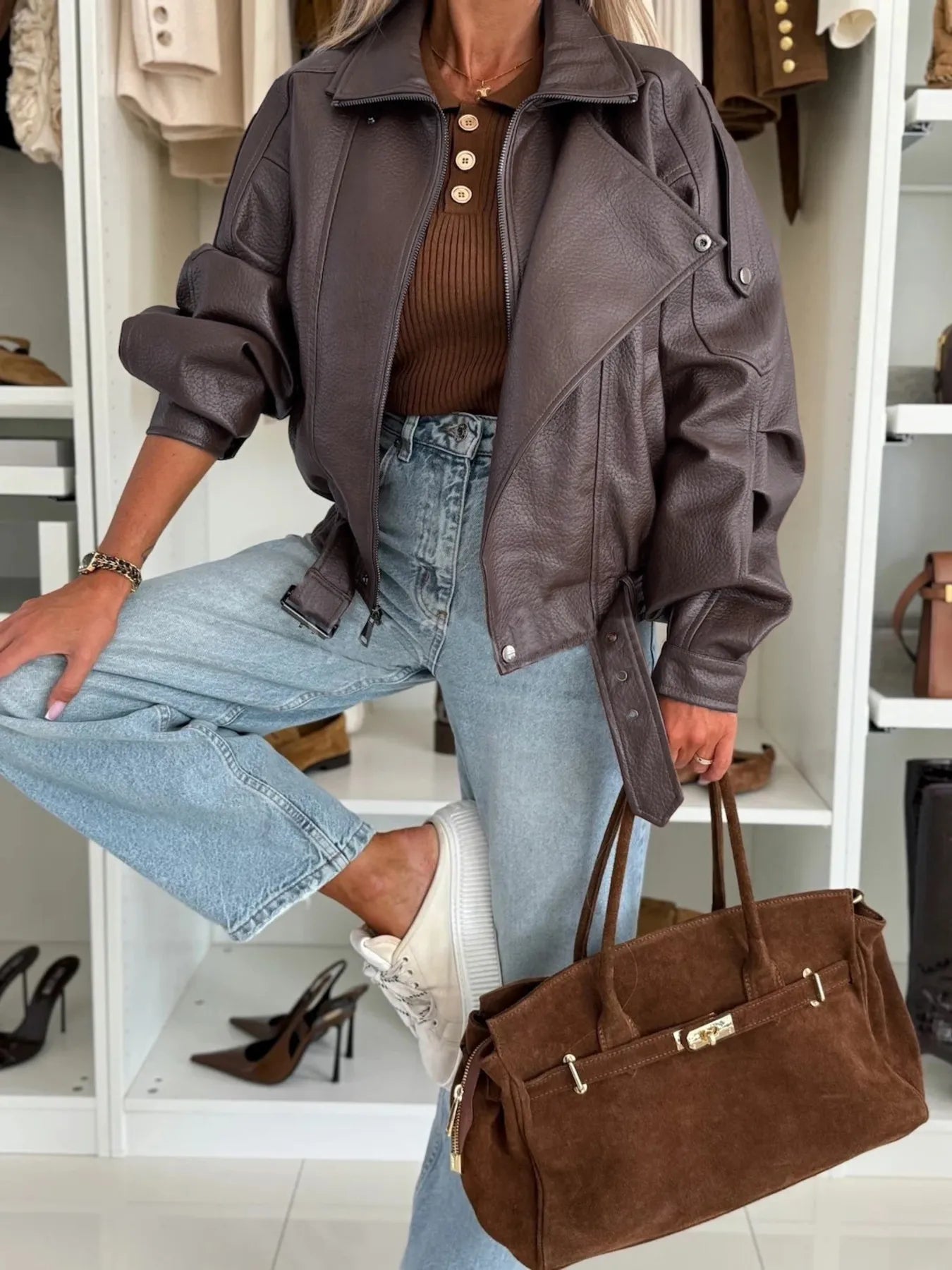 Classic Biker Style Leather Jacket