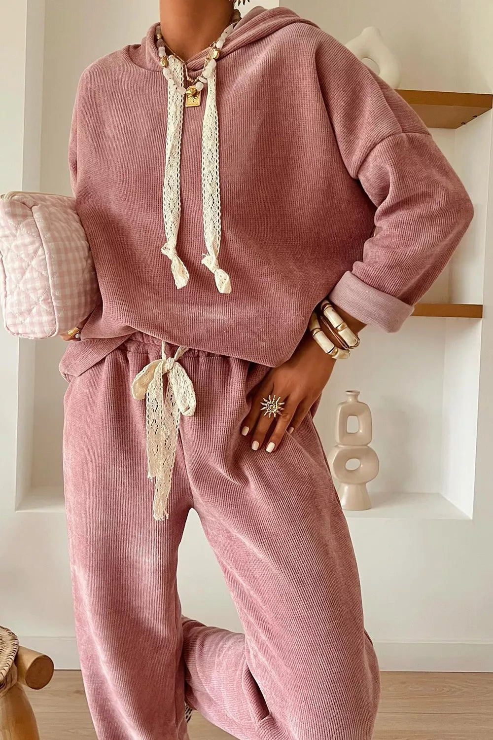 Soft Feminine Hoodie and Leggings Set - VogeLuxe