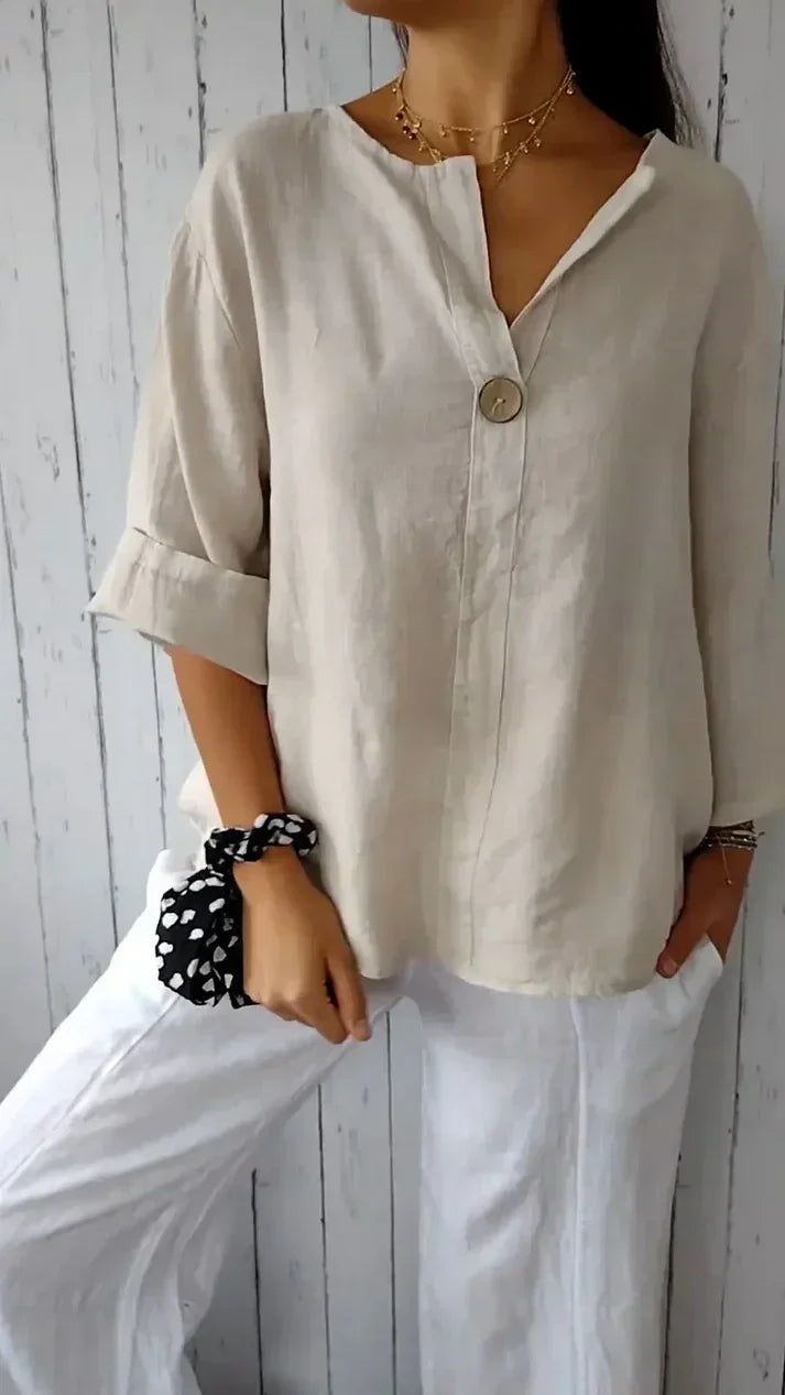 Soft Relaxed Fit V-Neck Women's Blouse - BritishElegance