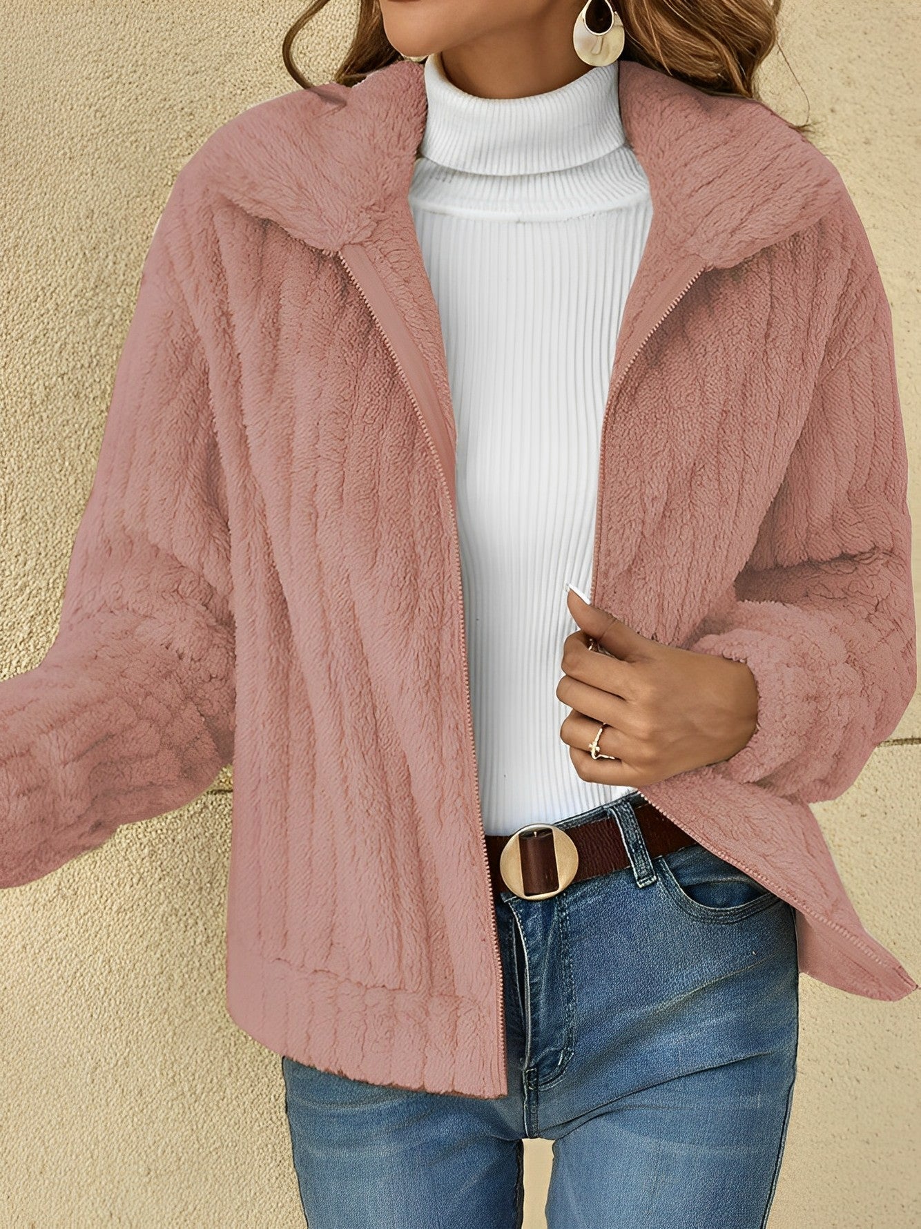 Casual Ladies Zip Front Oversized Jacket