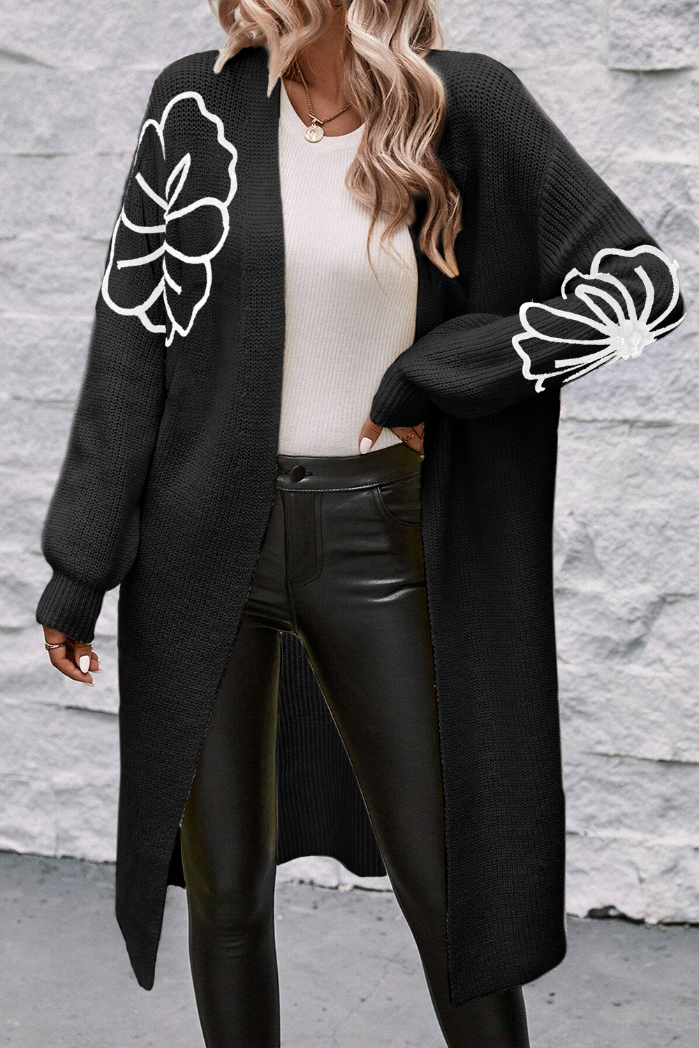 Cozy Women's Open Front Cardigan with Flower Details